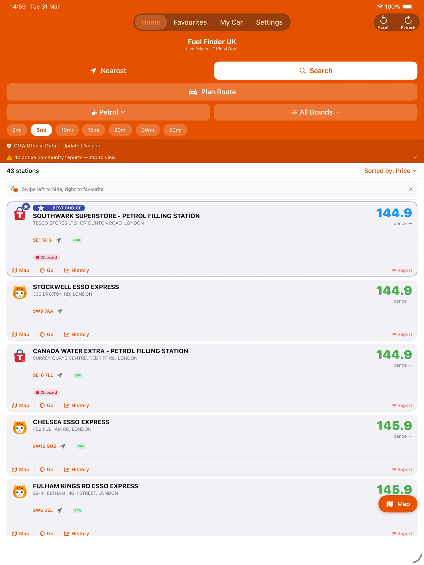 iPad - Station list view