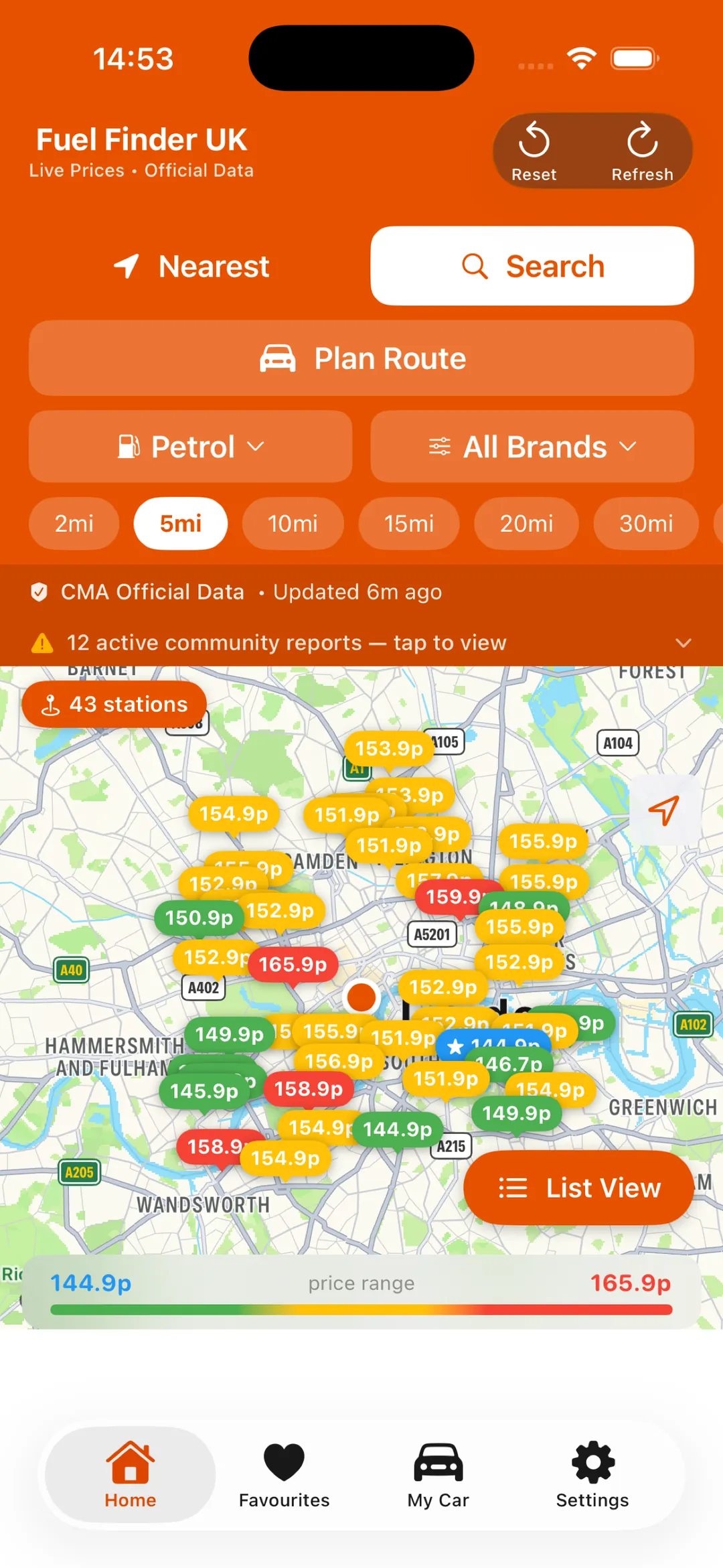 Fuel Finder UK iOS - live fuel price map
