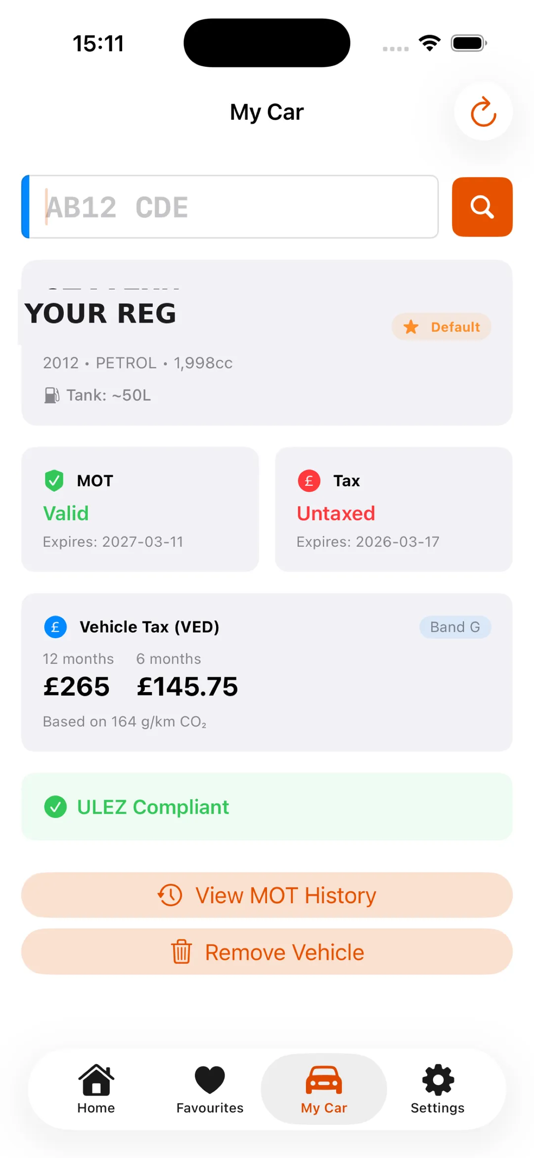 Fuel Finder UK iOS - My Car with MOT and tax